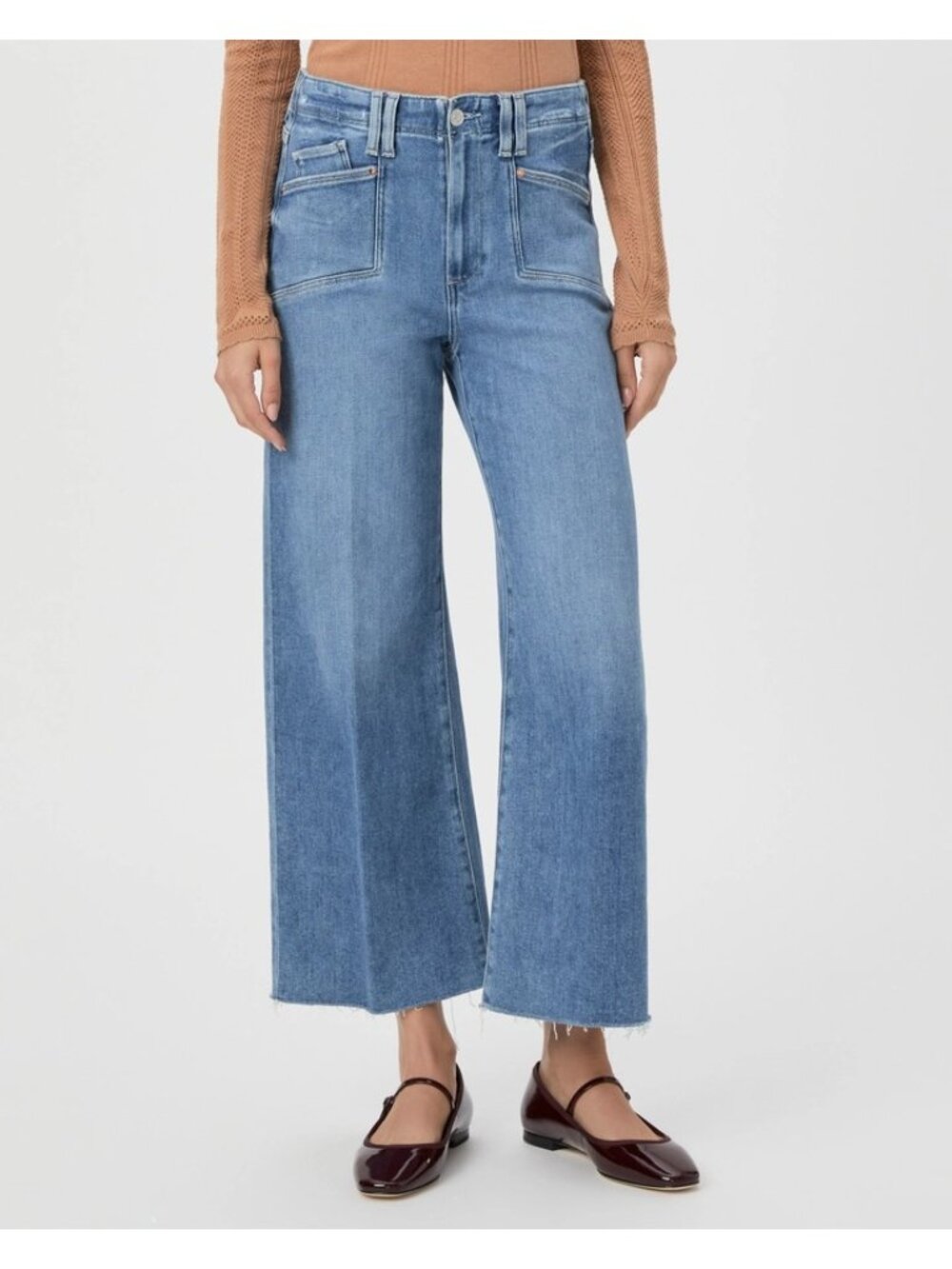 Paige Anessa Wide Leg Jean in Sunnie Distressed Wash 29 - Picture 2 of 8